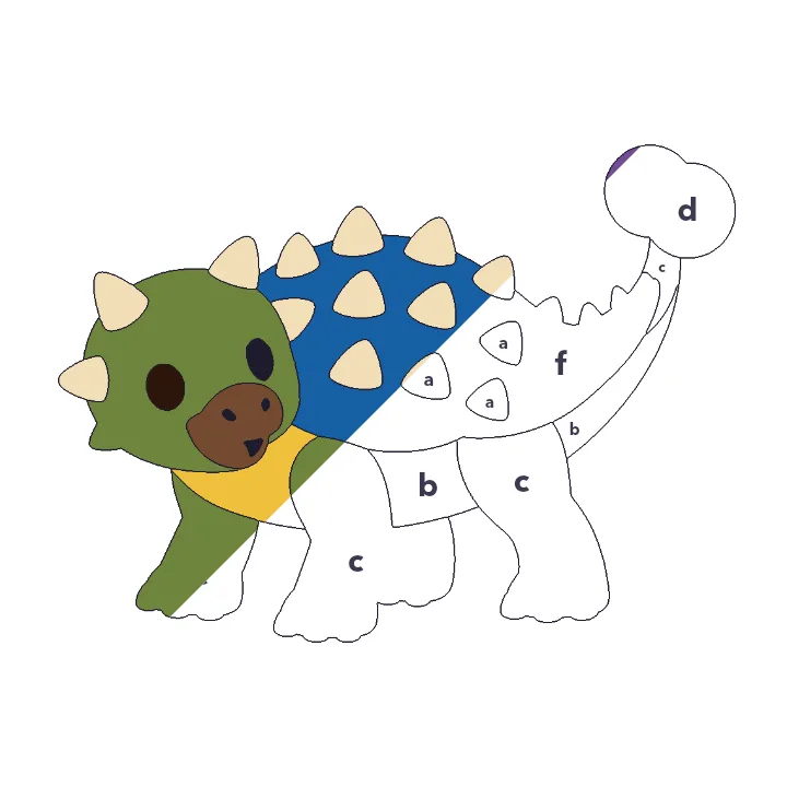 Ankylosaurus color by letter color by number page, half colored to show the finished picture