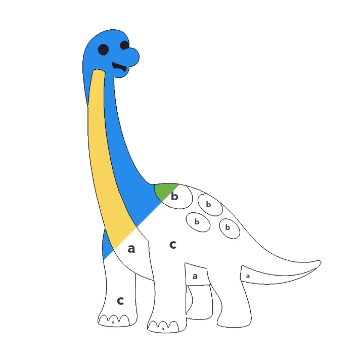 Brachiosaurus color by letter color by number page, half colored to show the finished picture