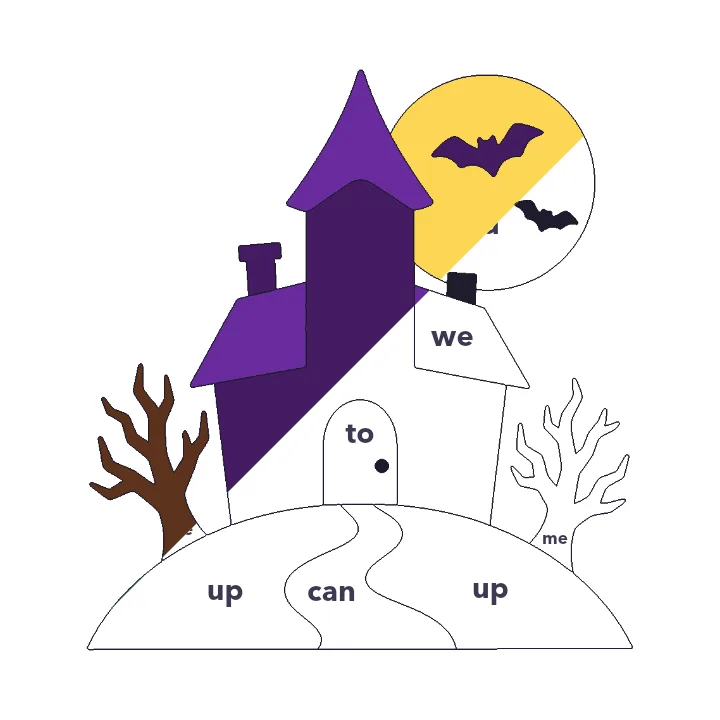 Haunted House sight words color by number page, half colored to show the finished picture