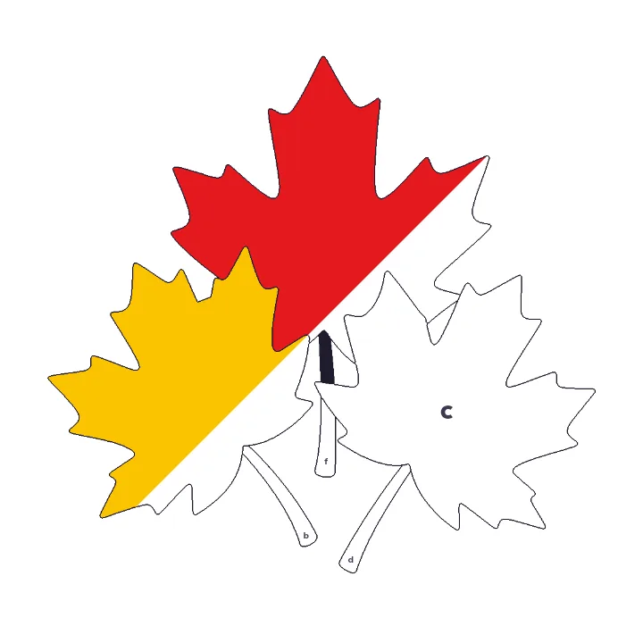 Maple Leaves color by letter color by number page, half colored to show the finished picture