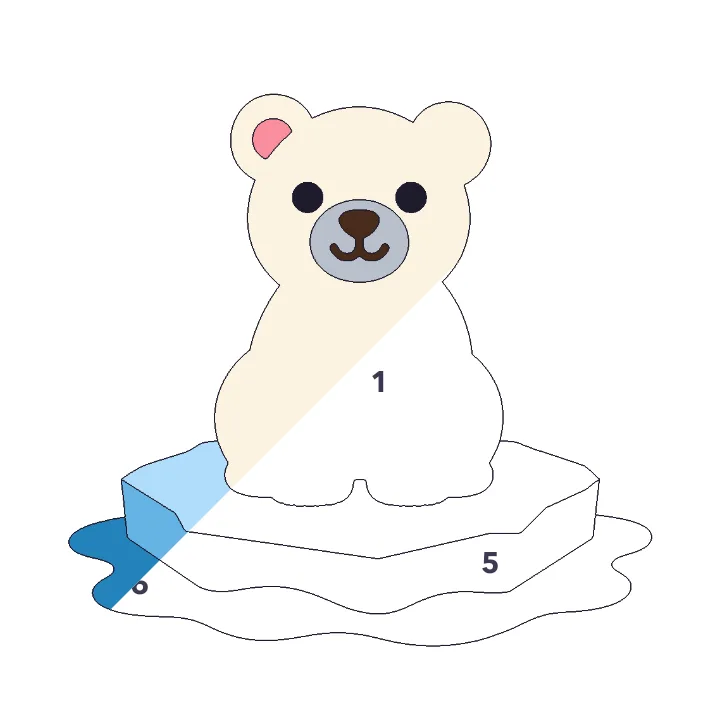 Polar Bear color by number page, half colored to show the finished picture