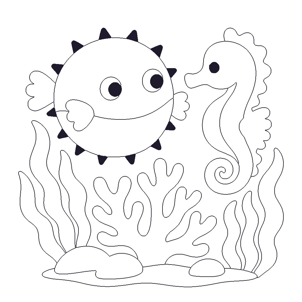 Pufferfish and Seahorse outline